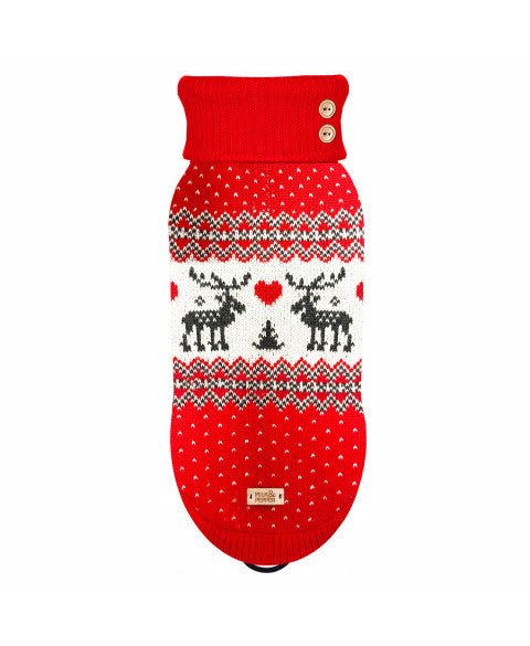 Pull de Noël Fergus – Jacquard festif rouge & écru pour chien - MILK&PEPPER - DOG DéliCAT