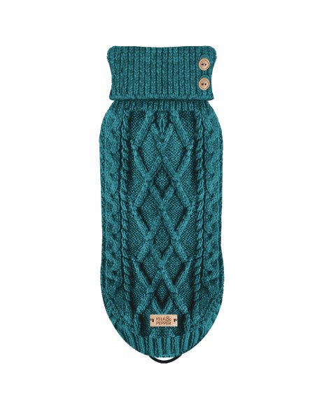Pull torsadé Connor bleu pétrole – Maille chaude & chic pour chien - MILK&PEPPER - DOG DéliCAT