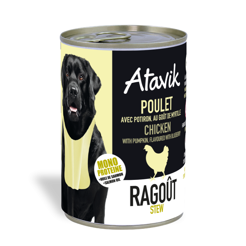 Pâtée chien poulet  ragout 400g Atavik sans céréales - DOG DéliCAT