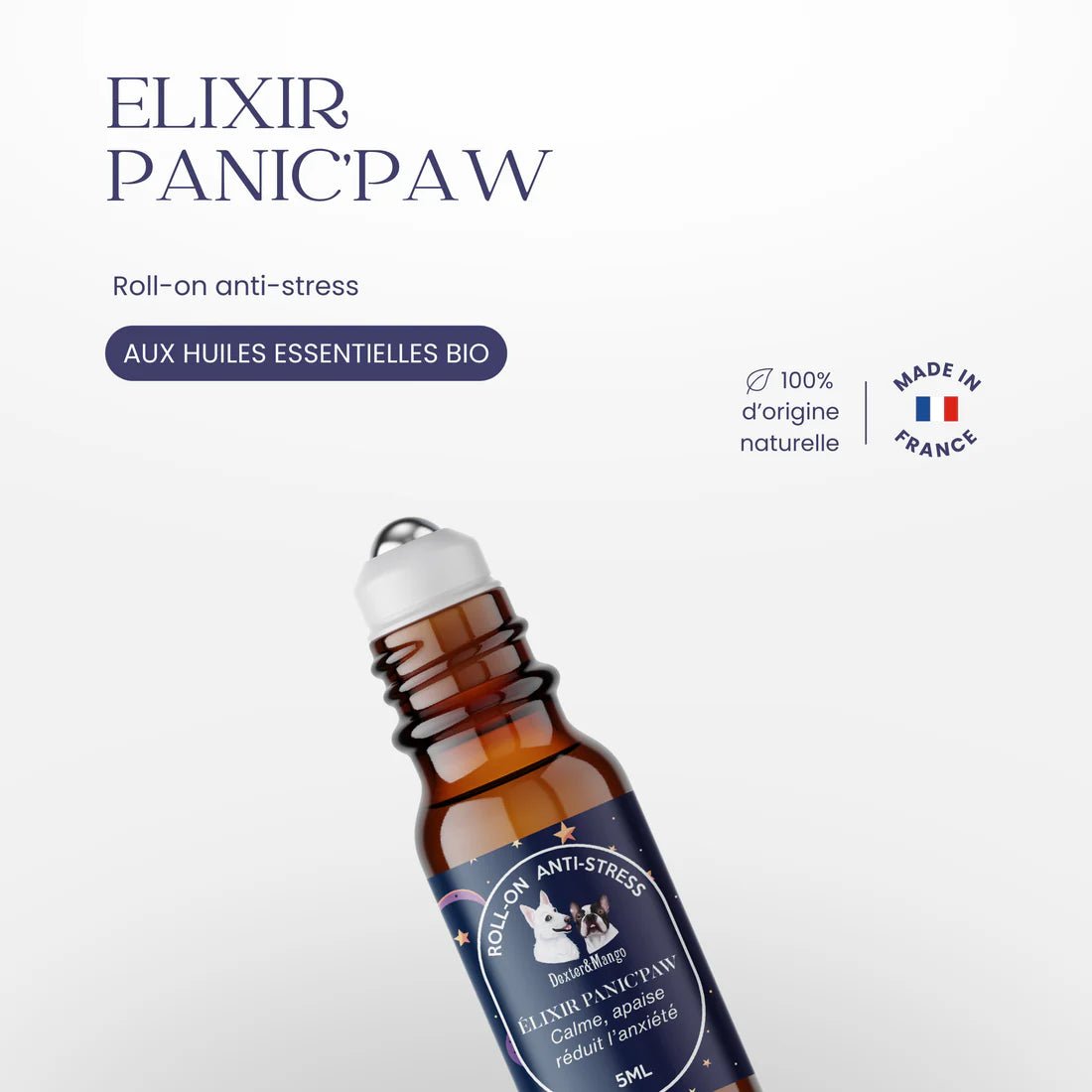 Roll - on anti - stress chien Panic'paw – apaisant bio 5 ml - DEXTER & MANGO - DOG DéliCAT
