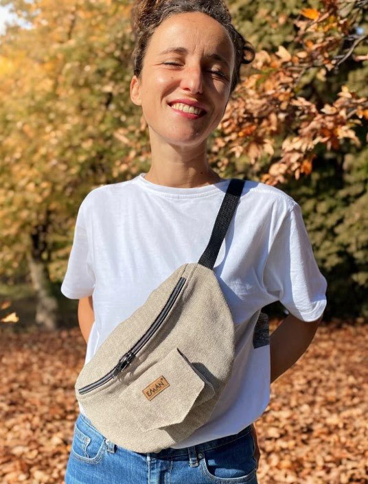 Sac banane balade pour chien - Velours Lin - EMAN La Griffe Basque - DOG DéliCAT