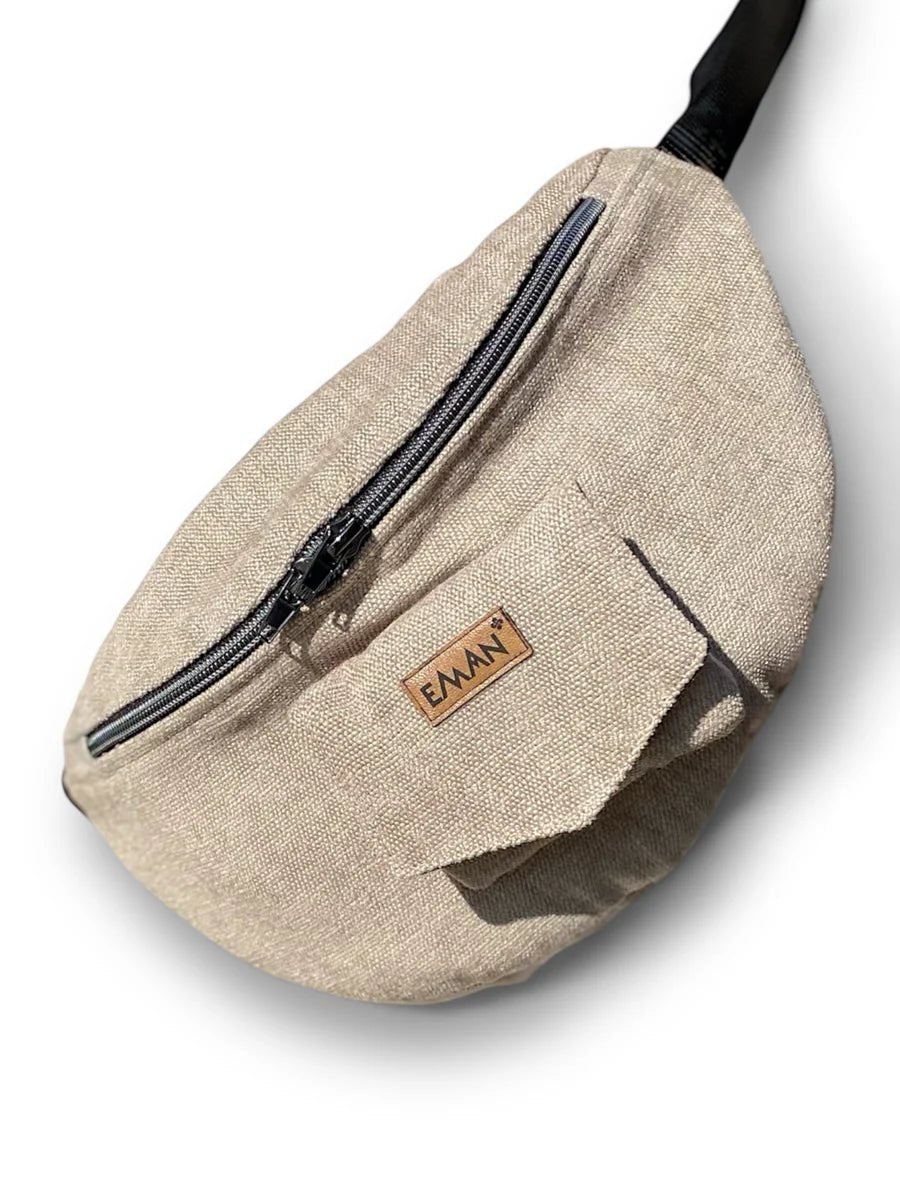 Sac banane balade pour chien - Velours Lin - EMAN La Griffe Basque - DOG DéliCAT