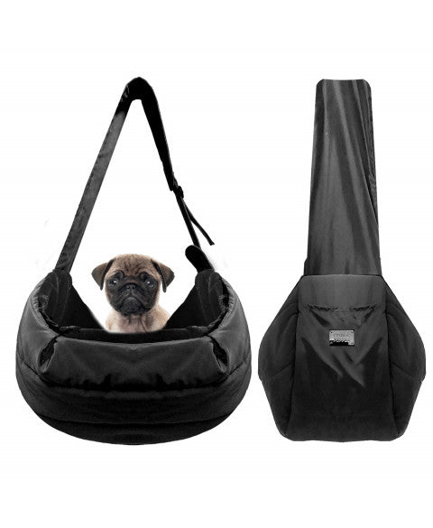 Sac Bandoulière Fourrure Noir Tilda - Milk & Pepper - Accessoire pour chiens avec bandoulière réglable, en nylon noir matelassé, avec intérieur en fourrure douce et épaisse de couleur noire.