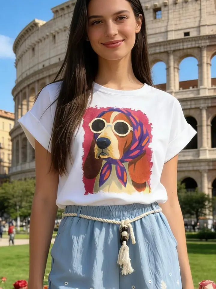 T-shirt imprimé basset hound femme – Firstage Firenze – DOG DéliCAT