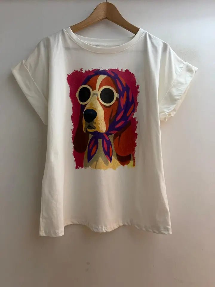 T-shirt imprimé chien basset hound femme – Firstage Firenze – DOG DéliCAT