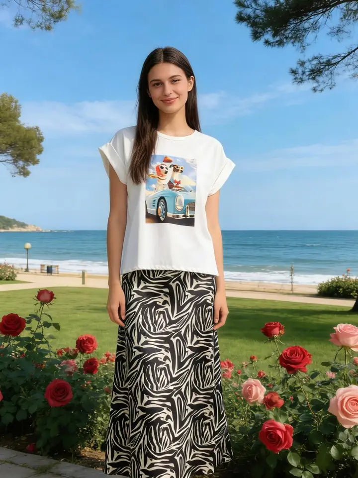 T-shirt imprimé chien lévrier Dolce Vita femme – Firstage Firenze – DOG DéliCAT
