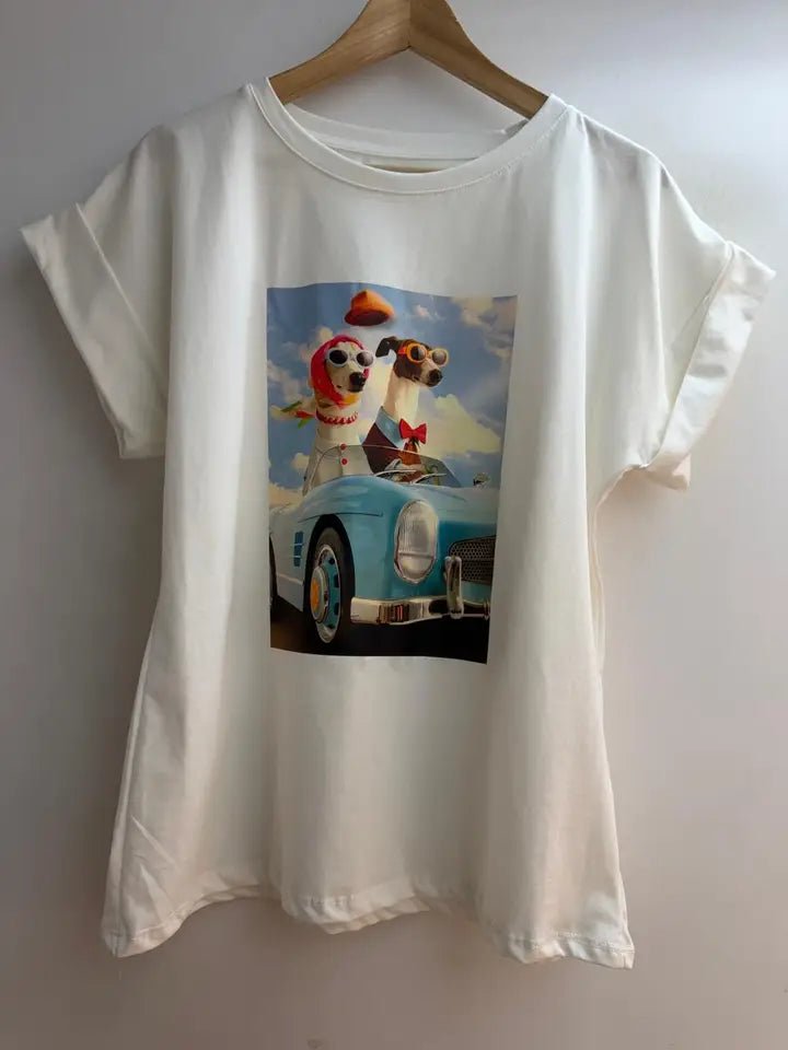 T-shirt imprimé chien lévrier Dolce Vita femme – Firstage Firenze – DOG DéliCAT