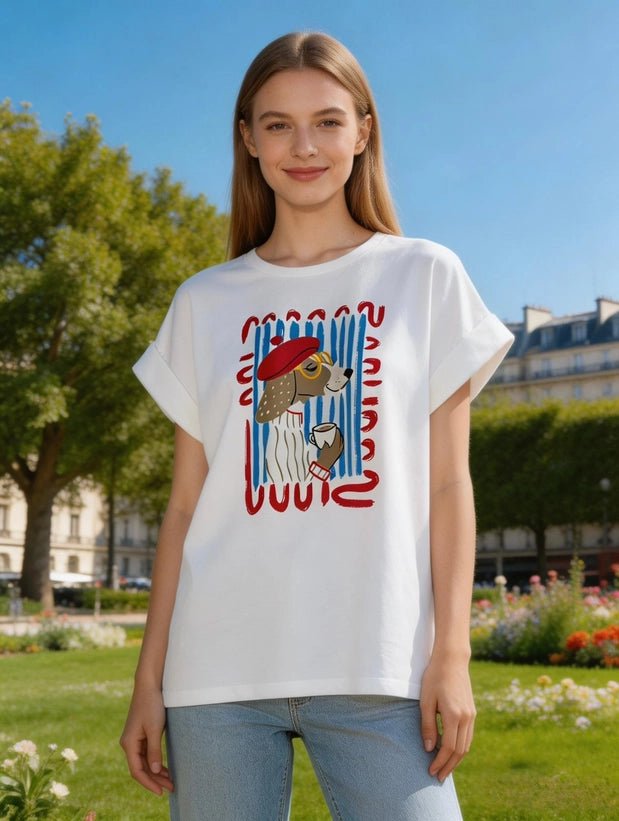T-shirt imprimé chien parisien femme – Firstage Firenze – DOG DéliCAT