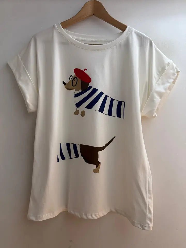 T-shirt imprimé chien teckel parisien femme – Firstage Firenze – DOG DéliCAT