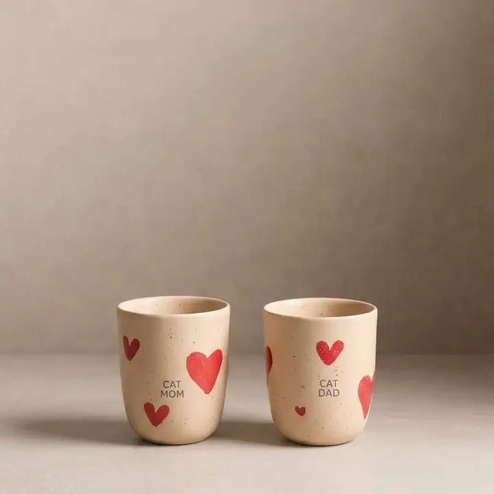 Tasses en grès fait main Cozy Hearts — Lot de 2 Dog Mum & Dog Dad — Egg Back Home - Egg Back Home - DOG DéliCAT