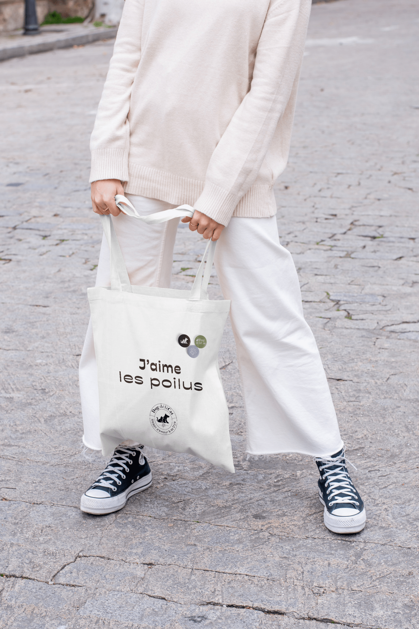 Tote bag chien chat – “J’aime les poilus” + 3 badges – DOG DéliCAT - DOG DéliCAT - DOG DéliCAT