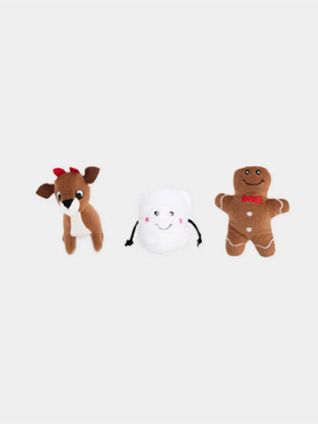 Lot de 3 Mini Peluches de Noël pour Chien - Santa's Friends ZippyPaws - Lot de 3 jouets en peluche pour chien. Parfait pour la saison de Noël. 🐾🎅🐶