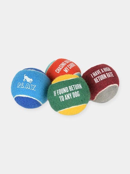 Lot de 4 balles de tennis pour chien. Balle qui renferme un squeaker. 