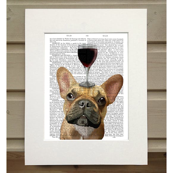 Bouledogue Français Dog au vin - Illustration d'art pour décoration murale