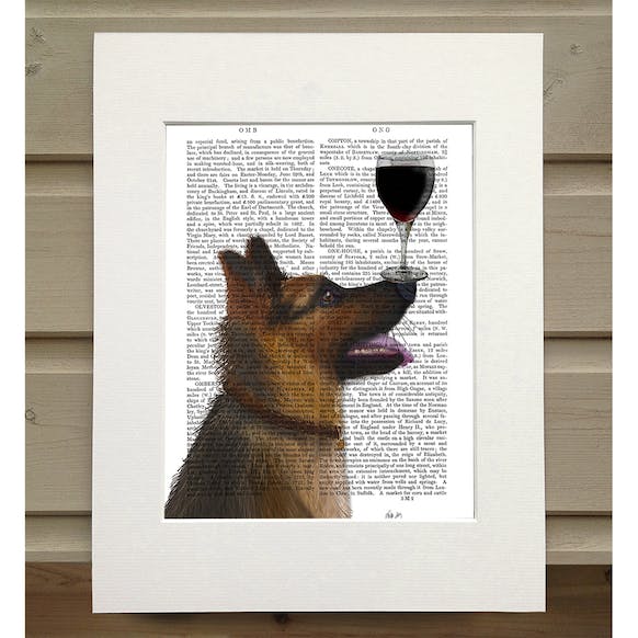Berger Allemand Dog au vin - Illustration d'art pour décoration murale
