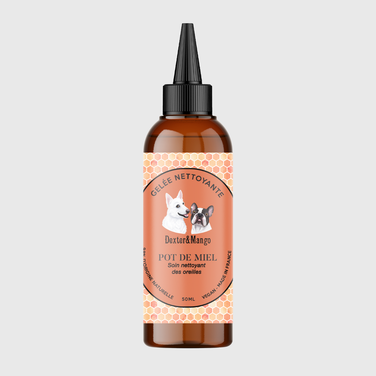 Gelée nettoyante pour les oreilles Dexter & Mango chez DOG DELICAT. La gelée Pot de miel est formulée sans paraben, sans sulfate, sans silicone et sans parfum de synthèse. Gelée nettoyante pour chien 99% d’origine naturelle, vegan, cruelty free, eco-friendly et fabriquée en France avec amour ❤ 