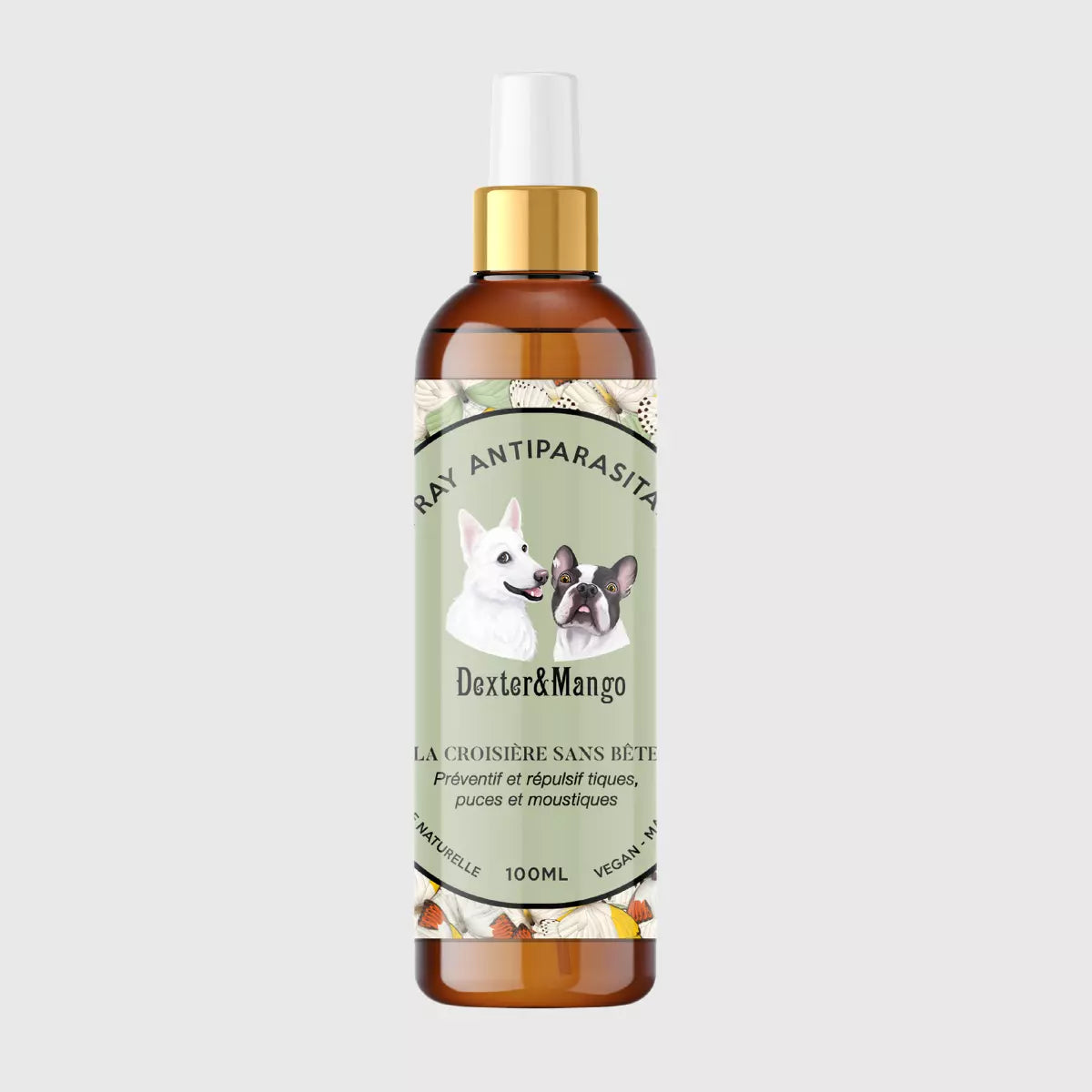 Lotion antiparasitaire Dexter&Mango ! Grâce à son actif insectifuge d'origine végétale et ses 7 essentielles biologiques, la lotion La croisière sans bête propose une protection instantanée à votre chien contre les puces, tiques et moustiques. 99% d’origine naturelle, vegan, cruelty free, eco-friendly et fabriquée en France avec amour ❤