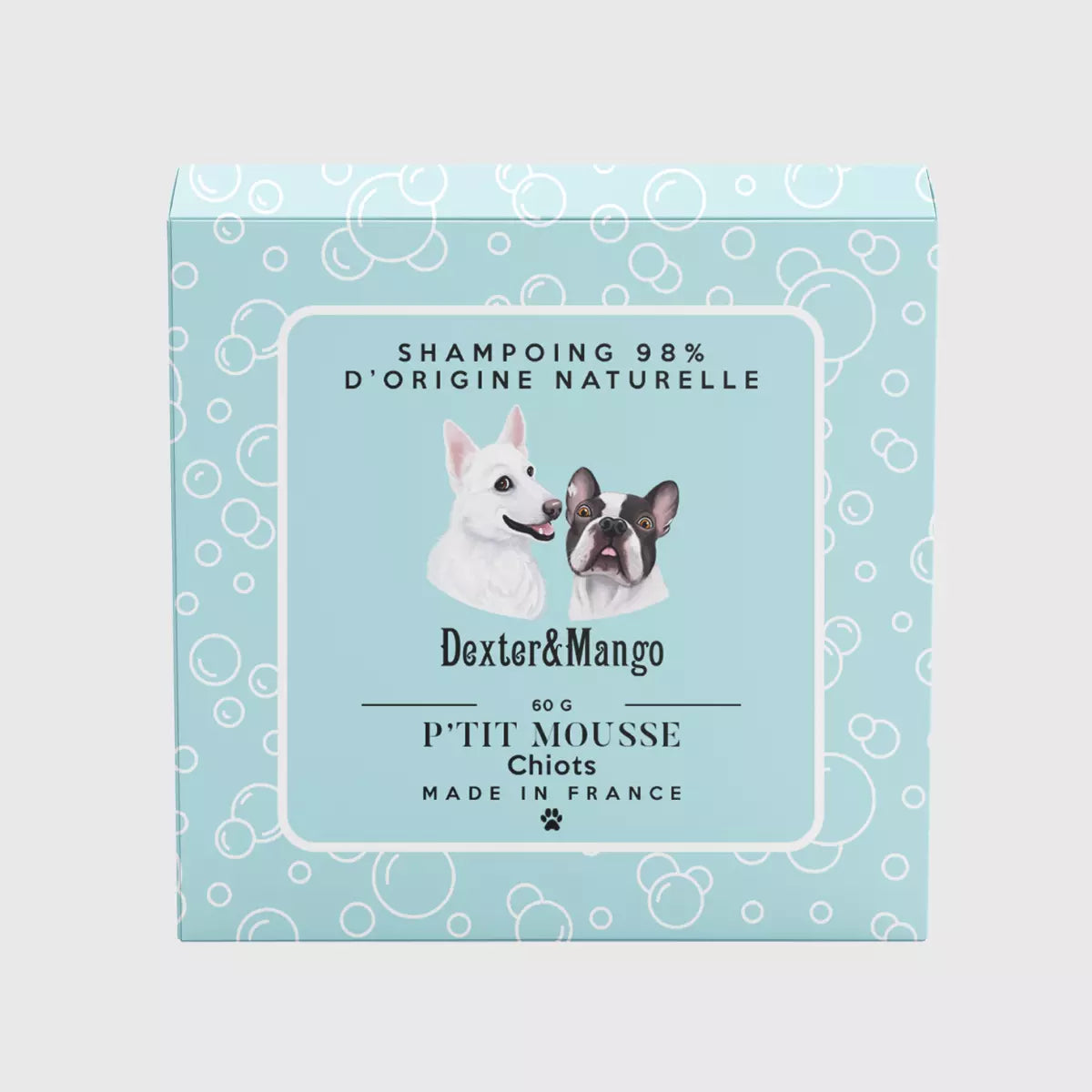 Shampoing solide pour chiot Dexter&Mango chez DOG DELICAT ! Riche en huiles et poudres végétales, le shampoing P'tit mousse est formulé sans sulfate, sans parfum et est adapté aux chiots ! Il libère une mousse onctueuse. Shampoing solide pour chiot 98% d’origine naturelle, vegan, cruelty free et made in France ❤ 