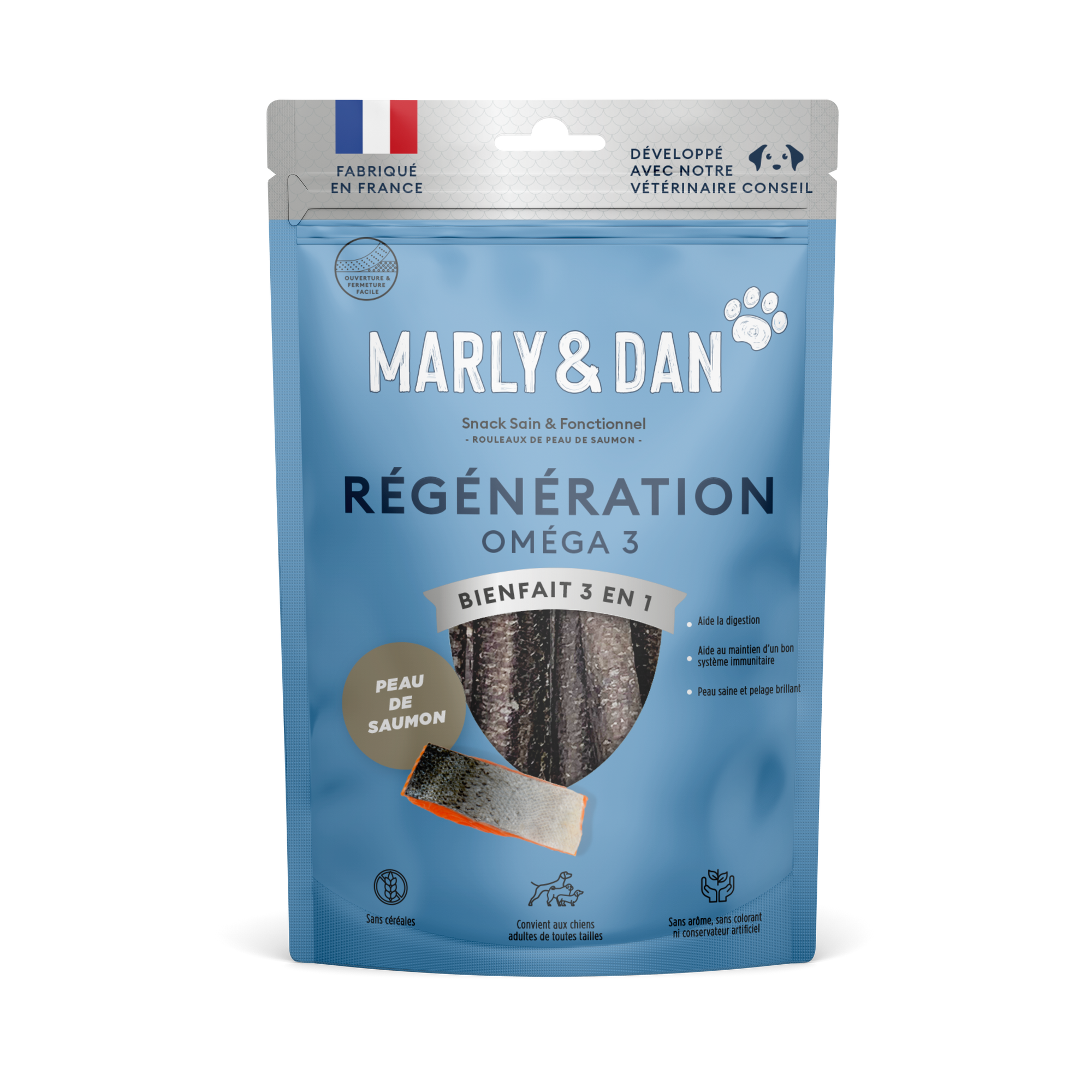  Rouleaux de peaux de saumon pour chien - Régénération oméga 3 disponibles chez Dog Delicat. Snacks naturels riches en collagène et en acides gras essentiels pour une peau saine et un pelage brillant.
