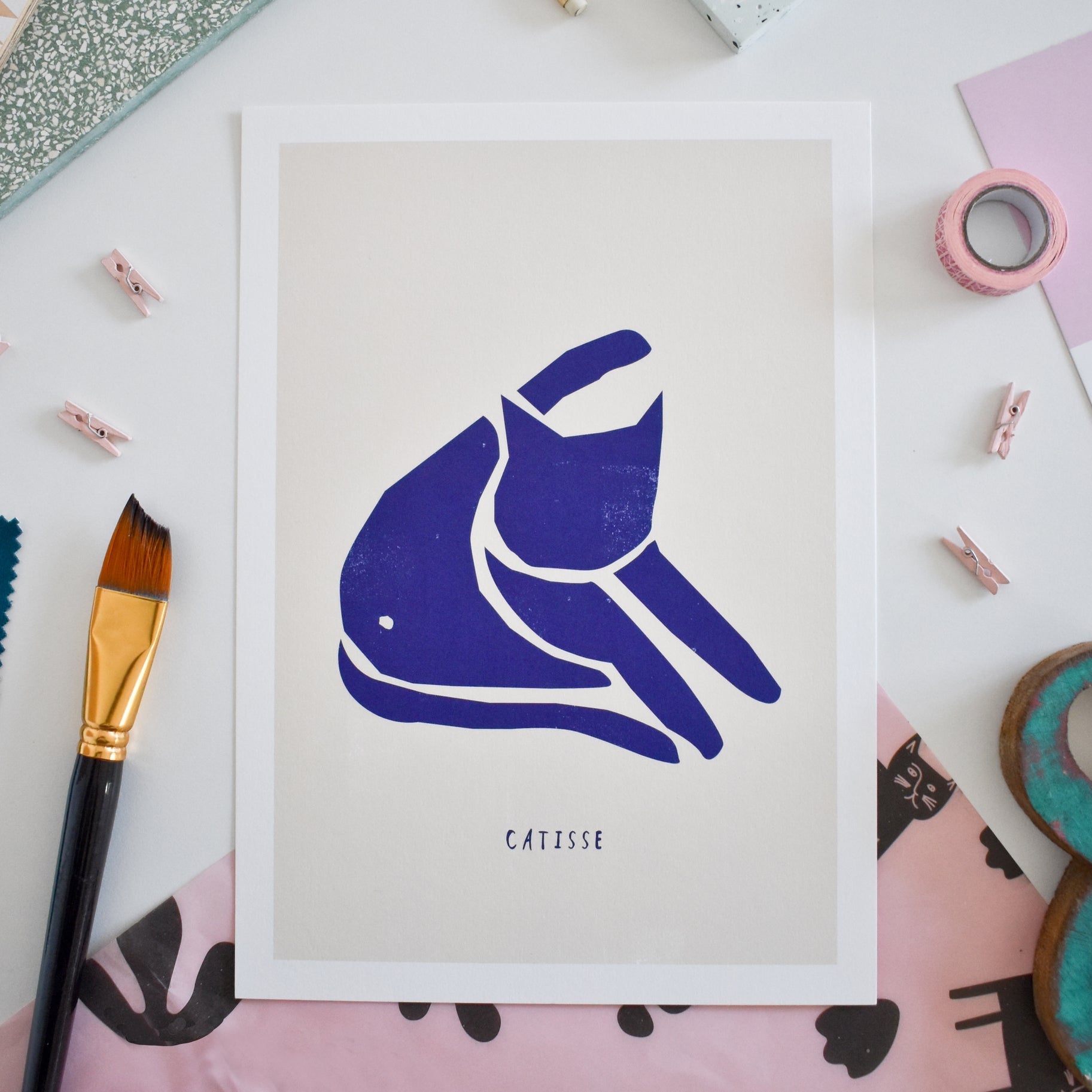 Affiche de reproduction artistique « Blue Cat » de Catisse - NIASKI - DOG DéliCAT