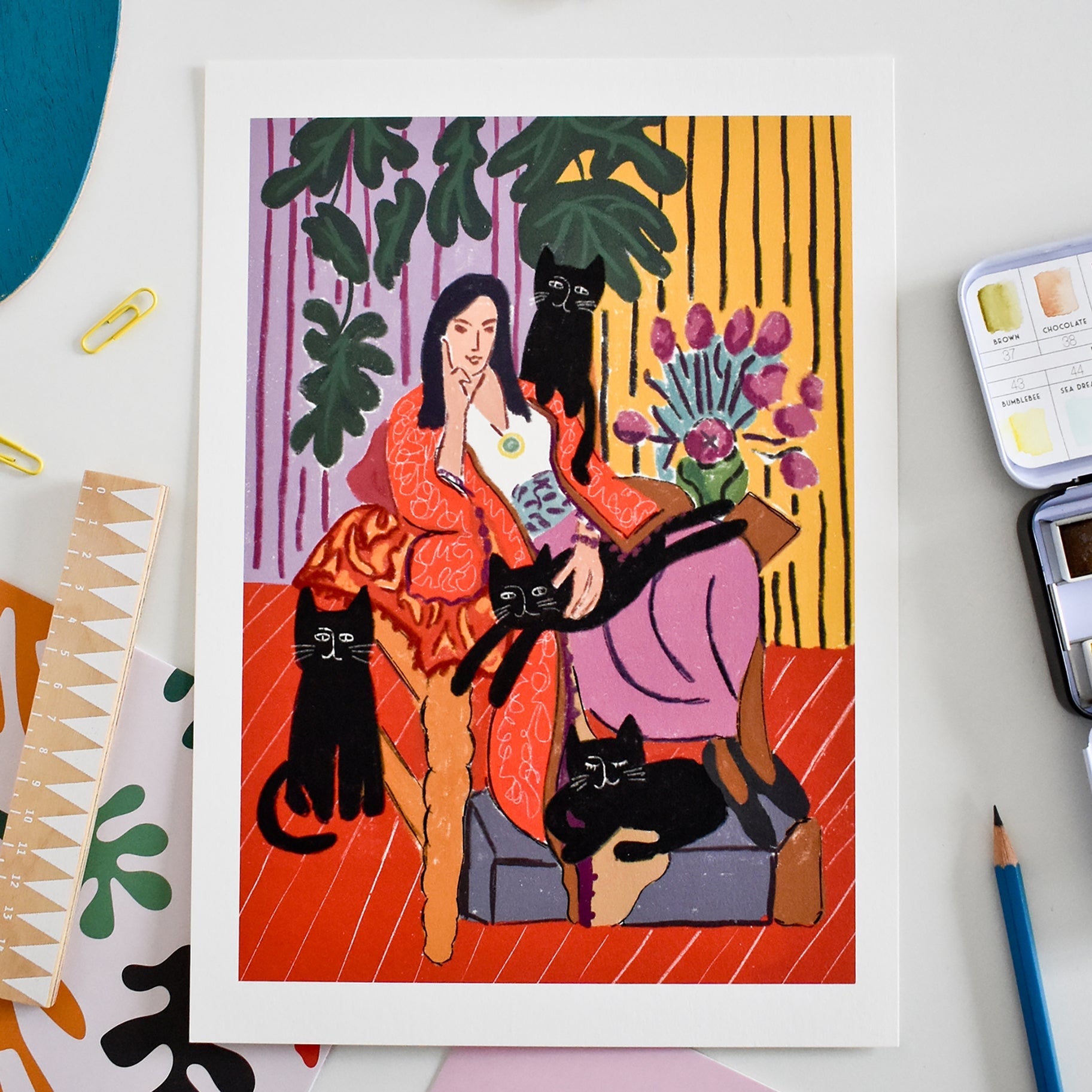 Affiche de reproduction artistique La dame aux chats - NIASKI - DOG DéliCAT