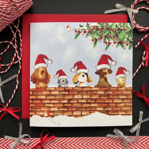 Carte Christmas - Dogs on a wall - ILLUSTRATION BY ABI - DOG DéliCAT