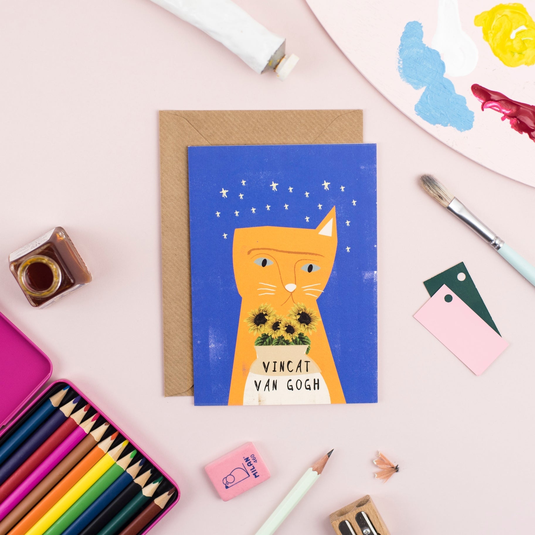 Carte postale d'artiste Chat Vincat Van Gogh - NIASKI - DOG DéliCAT