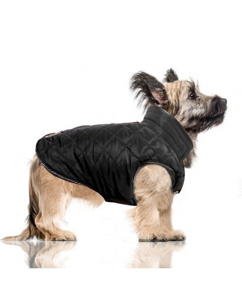 Doudoune réversible Chevron & Damier noir – Chic graphique pour chien - MILK&PEPPER - DOG DéliCAT