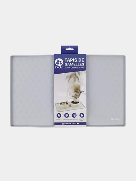Tapis de gamelle en silicone gris INOOKO pour chiens et chats - Protégez vos sols avec style.