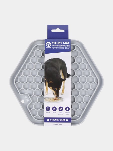 Tapis de léchage gris INOOKO pour chiens et chats - Stimulation mentale et hygiène bucco-dentaire.