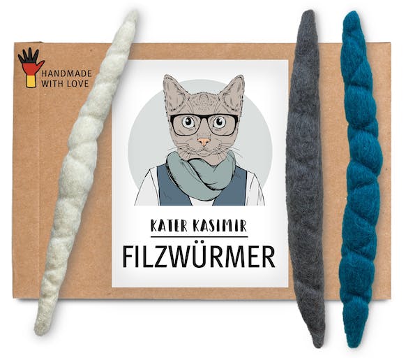 Lot de 3 vers de feutre roulés à la main en pure laine vierge - KATER KASIMIR - DOG DéliCAT