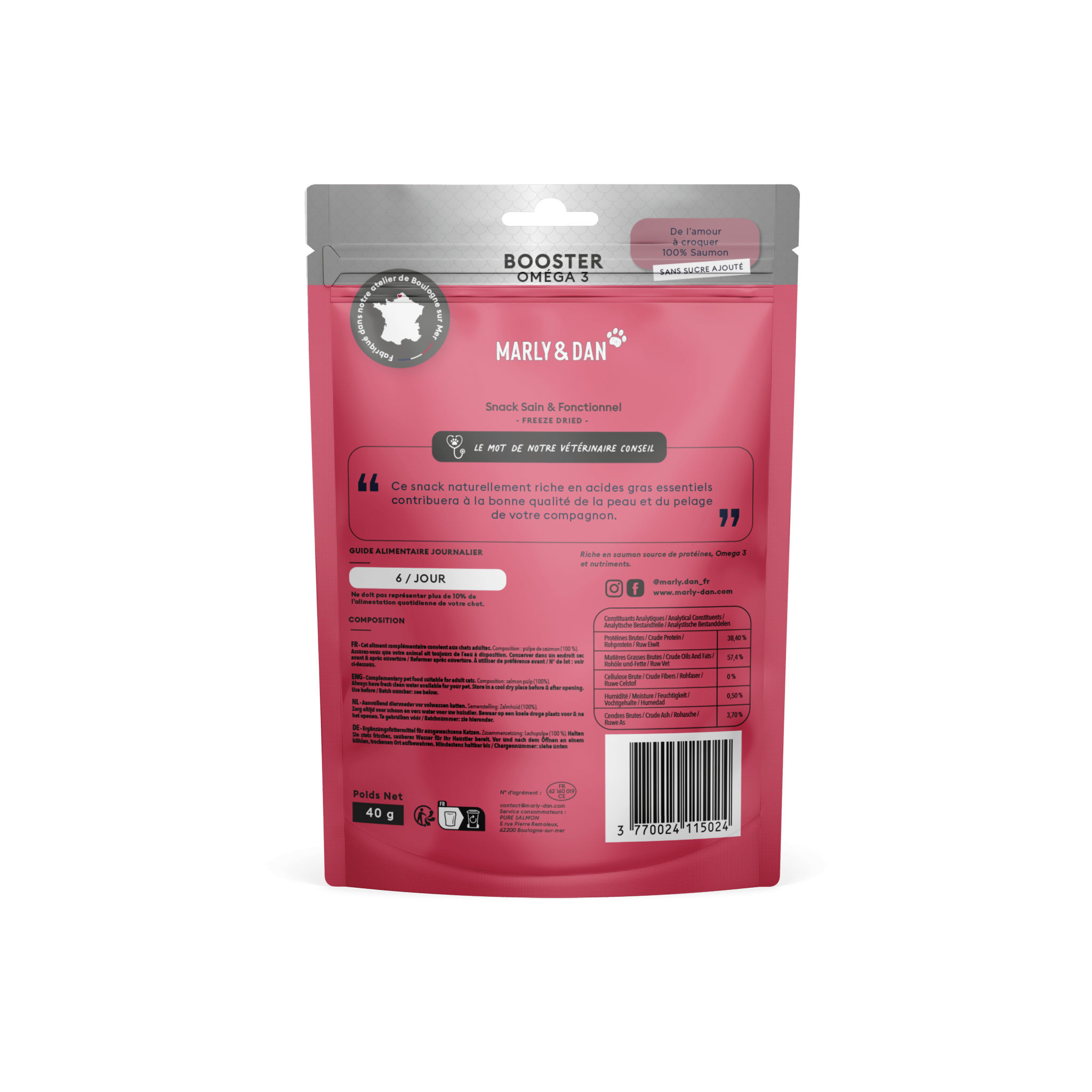 Snack 100% Saumon Lyophilisé Booster OMEGA Pour Chat – Marly & Dan - MARLY & DAN - DOG DéliCAT