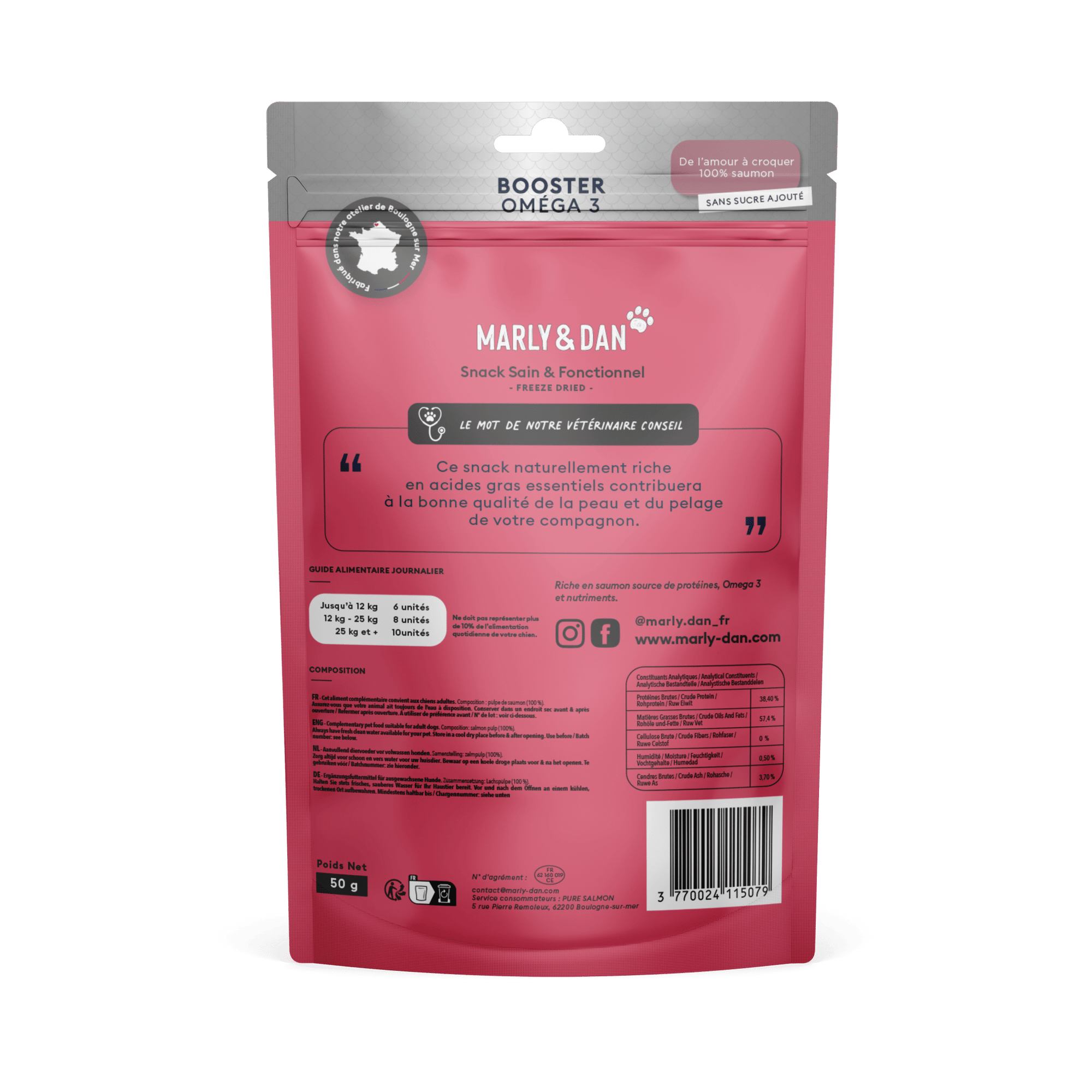 Snack 100% Saumon Lyophilisé Booster OMEGA Pour Chien – Marly & Dan - MARLY & DAN - DOG DéliCAT