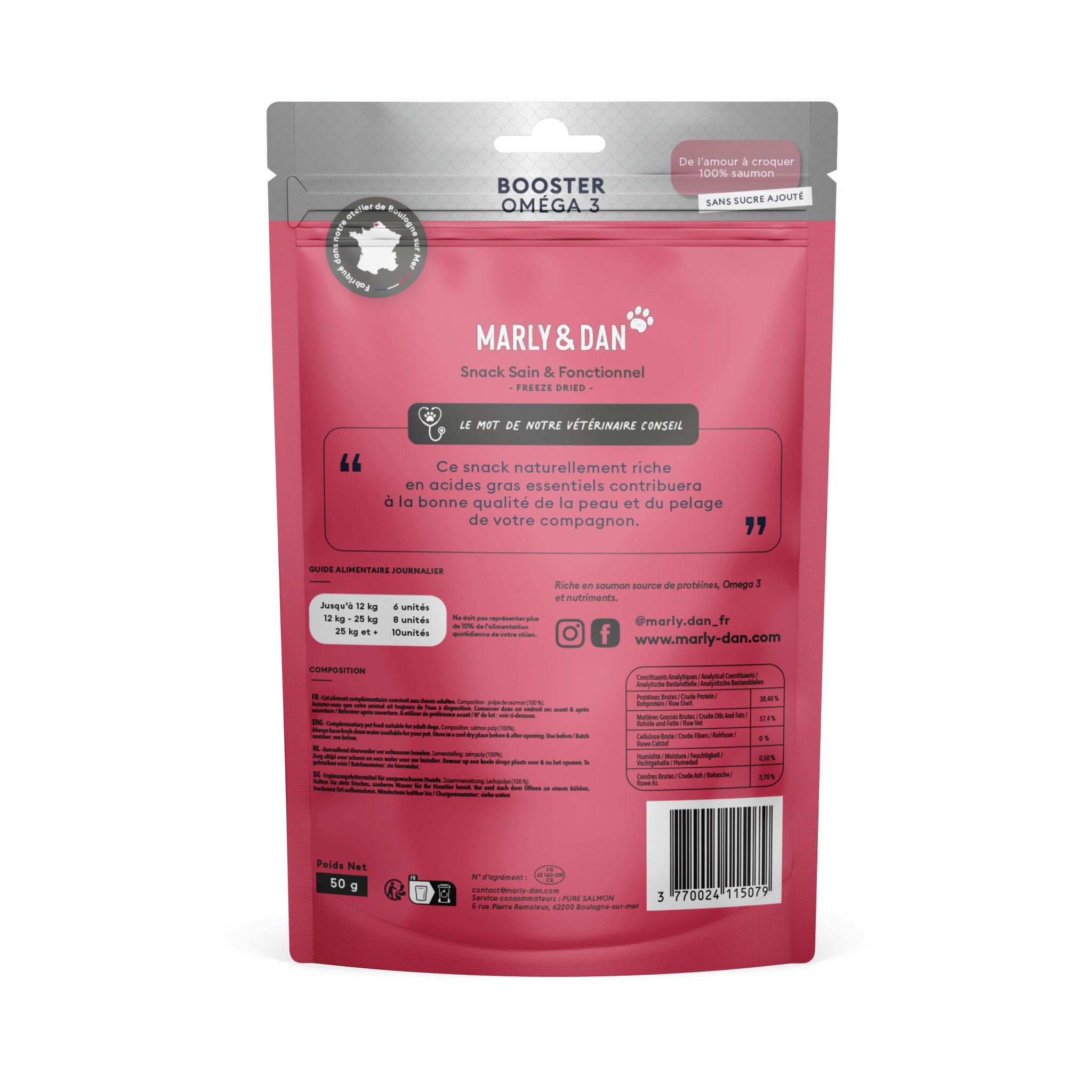 Snack 100% Saumon Lyophilisé Booster OMEGA Pour Chien – Marly & Dan - MARLY & DAN - DOG DéliCAT