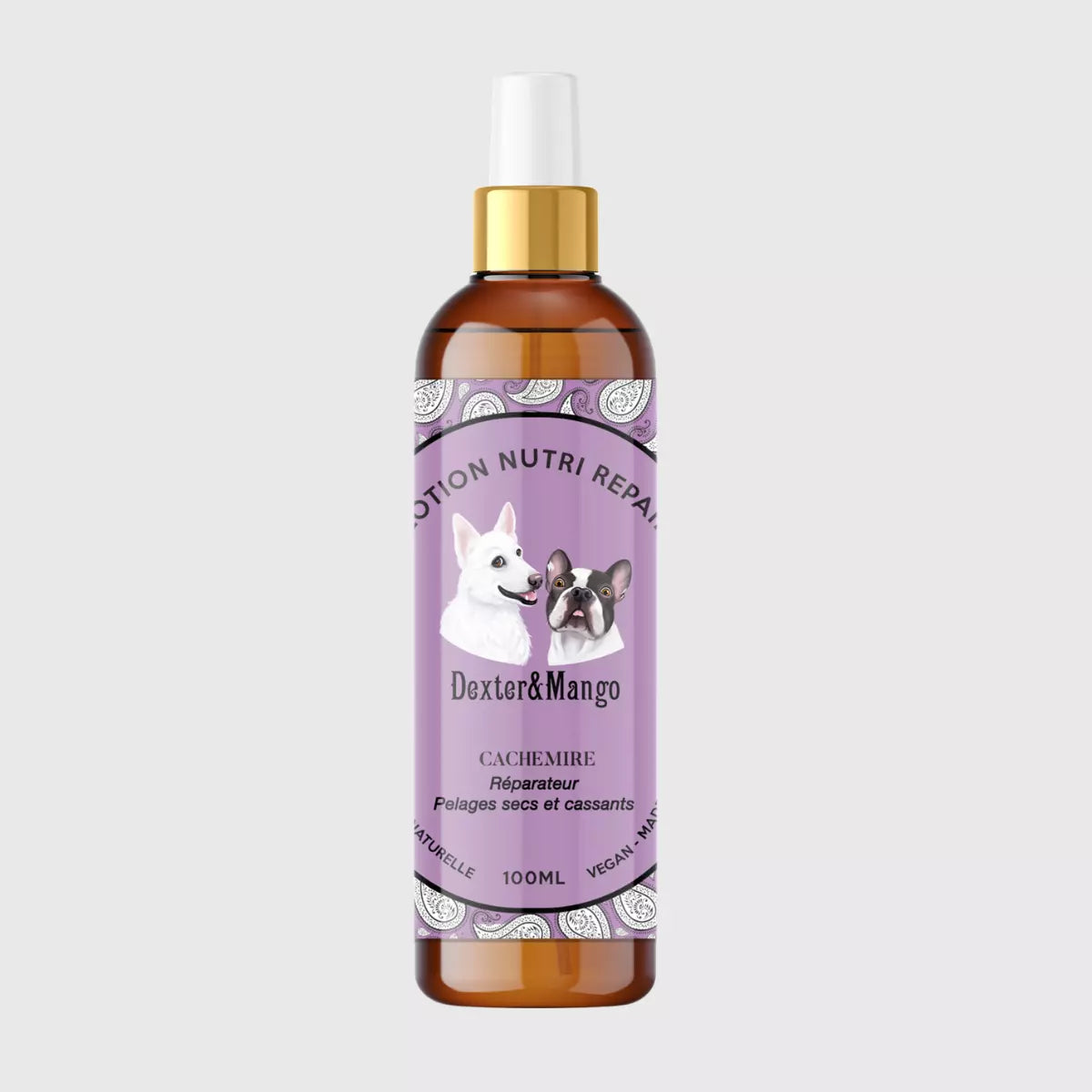 Lotion nutri repair pour chien et chat 98% d’origine naturelle, vegan, cruelty free, eco-friendly et fabriquée en France avec amour ❤. Cette lotion Dexter&Mango convient particulièrement aux pelages secs, ternes, abîmés et cassants, sans distinction de couleurs. A retrouver chez DOG DELICAT.